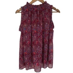 GAP Paisley Sleeveless Ruffle Blouse Red Size XS Business Casual Summer Chic